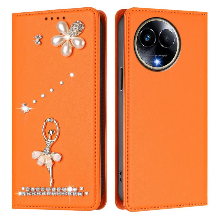 For Realme 11 5G Global / 11x 5G Ballet Girl Diamond Studded RFID Vegan Leather Phone Case