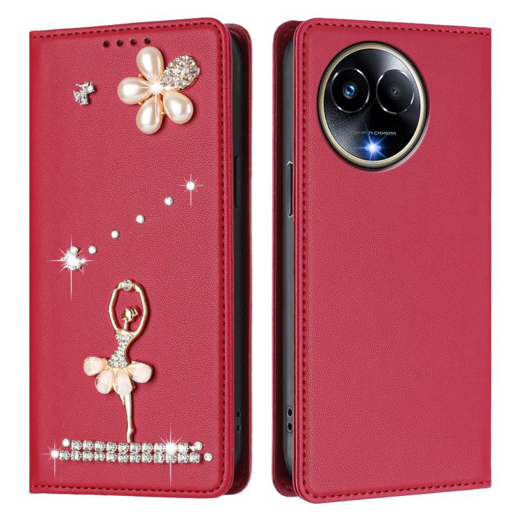 For Realme 11 5G Global / 11x 5G Ballet Girl Diamond Studded RFID Vegan Leather Phone Case