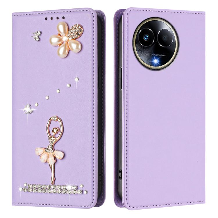 For Realme 11 5G Global / 11x 5G Ballet Girl Diamond Studded RFID Vegan Leather Phone Case
