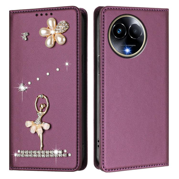 For Realme 11 5G Global / 11x 5G Ballet Girl Diamond Studded RFID Vegan Leather Phone Case