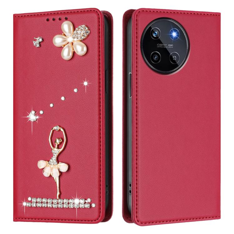 For Realme 11 4G Global Ballet Girl Diamond Studded RFID Vegan Leather Phone Case