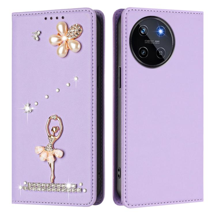 For Realme 11 4G Global Ballet Girl Diamond Studded RFID Vegan Leather Phone Case
