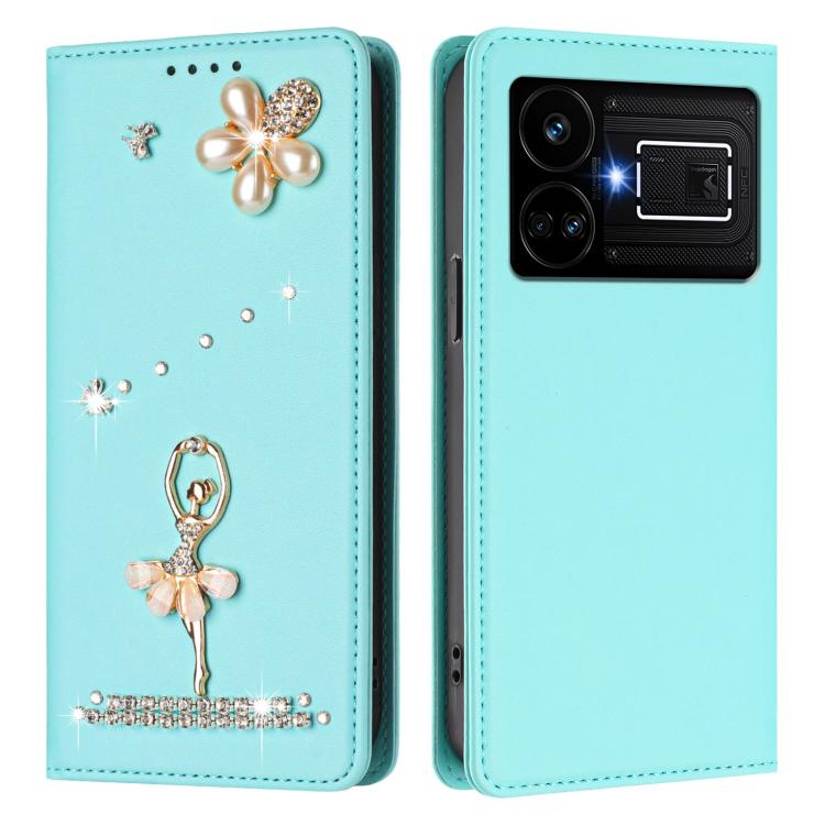 For Realme GT5 240W 5G / GT5 5G Ballet Girl Diamond Studded RFID Vegan Leather Phone Case