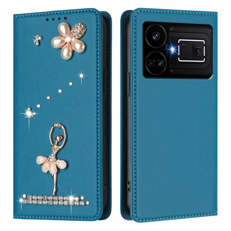 For Realme GT5 240W 5G / GT5 5G Ballet Girl Diamond Studded RFID Vegan Leather Phone Case
