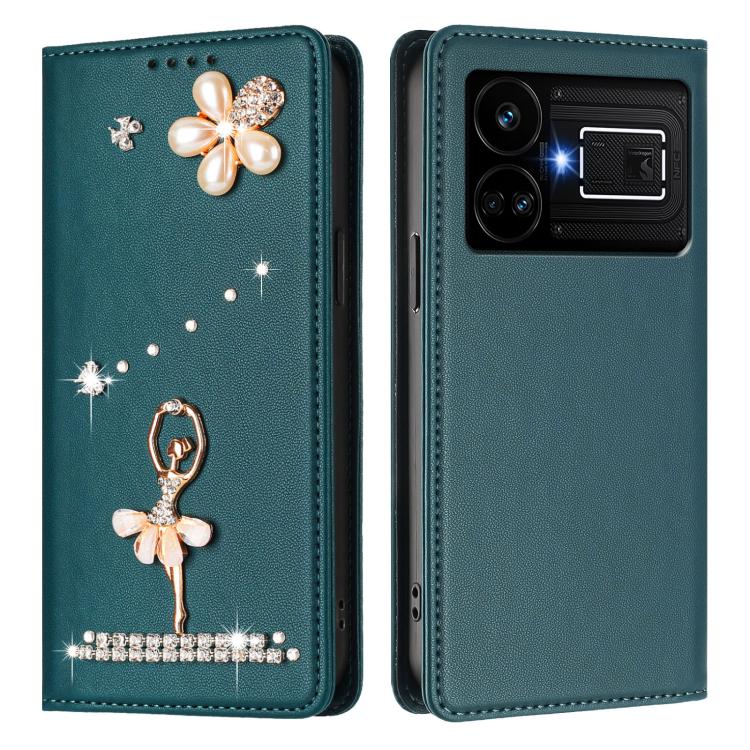 For Realme GT5 240W 5G / GT5 5G Ballet Girl Diamond Studded RFID Vegan Leather Phone Case