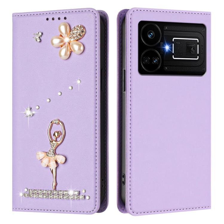For Realme GT5 240W 5G / GT5 5G Ballet Girl Diamond Studded RFID Vegan Leather Phone Case
