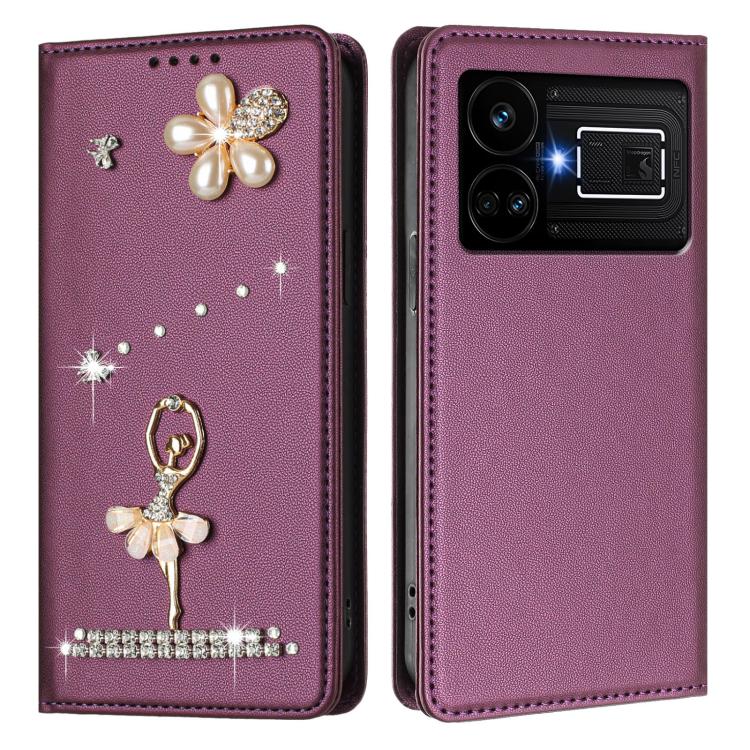 For Realme GT5 240W 5G / GT5 5G Ballet Girl Diamond Studded RFID Vegan Leather Phone Case