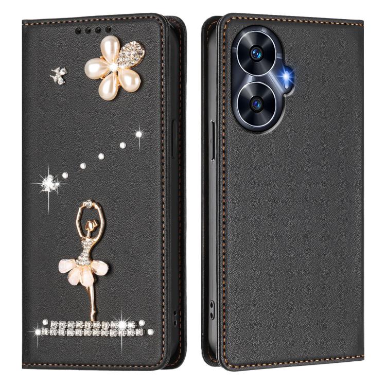 For Realme C55 4G Global / Narzo N55 Ballet Girl Diamond Studded RFID Vegan Leather Phone Case