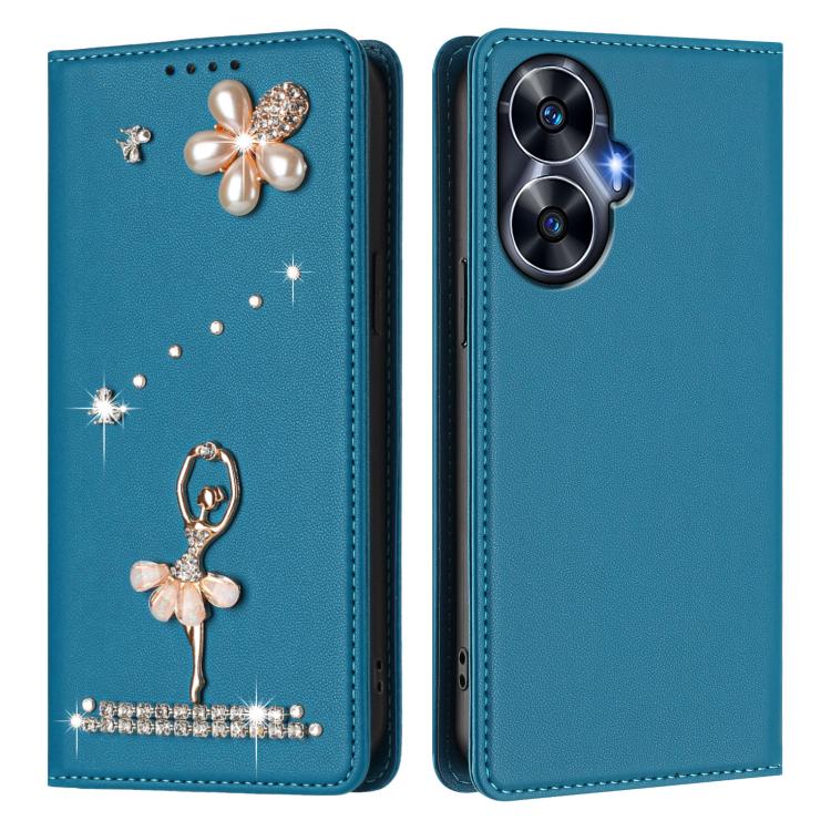 For Realme C55 4G Global / Narzo N55 Ballet Girl Diamond Studded RFID Vegan Leather Phone Case