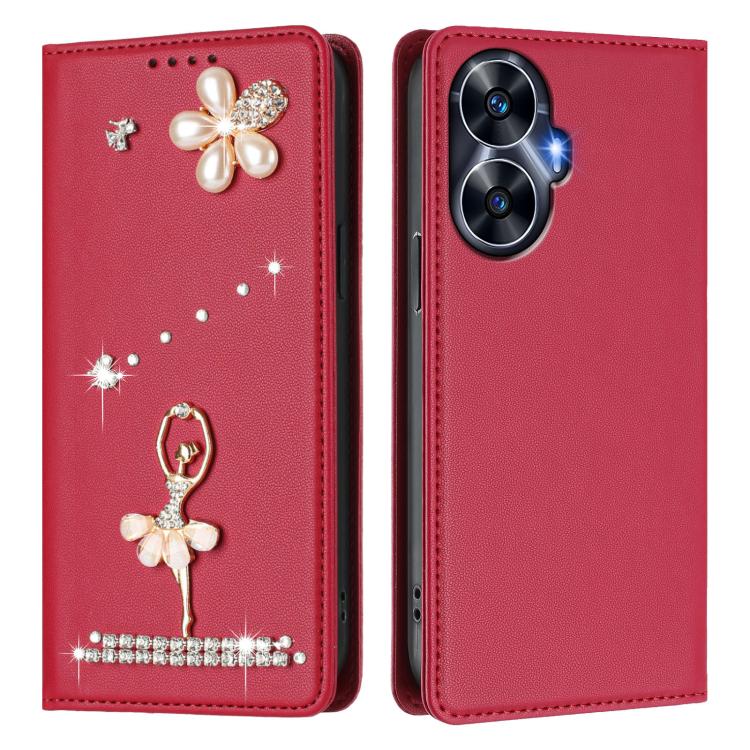 For Realme C55 4G Global / Narzo N55 Ballet Girl Diamond Studded RFID Vegan Leather Phone Case
