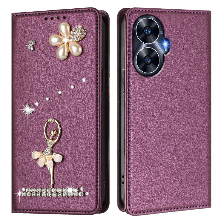 For Realme C55 4G Global / Narzo N55 Ballet Girl Diamond Studded RFID Vegan Leather Phone Case