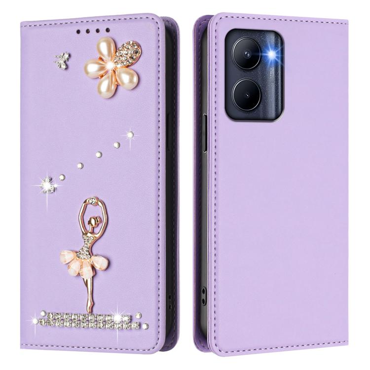 For Realme C33 2023 / C33 Ballet Girl Diamond Studded RFID Vegan Leather Phone Case