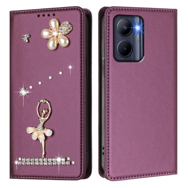 For Realme C33 2023 / C33 Ballet Girl Diamond Studded RFID Vegan Leather Phone Case