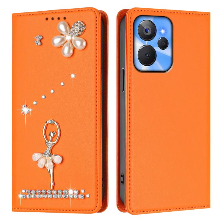 For Realme 10T 5G / 10s 5G / 9i Ballet Girl Diamond Studded RFID Vegan Leather Phone Case