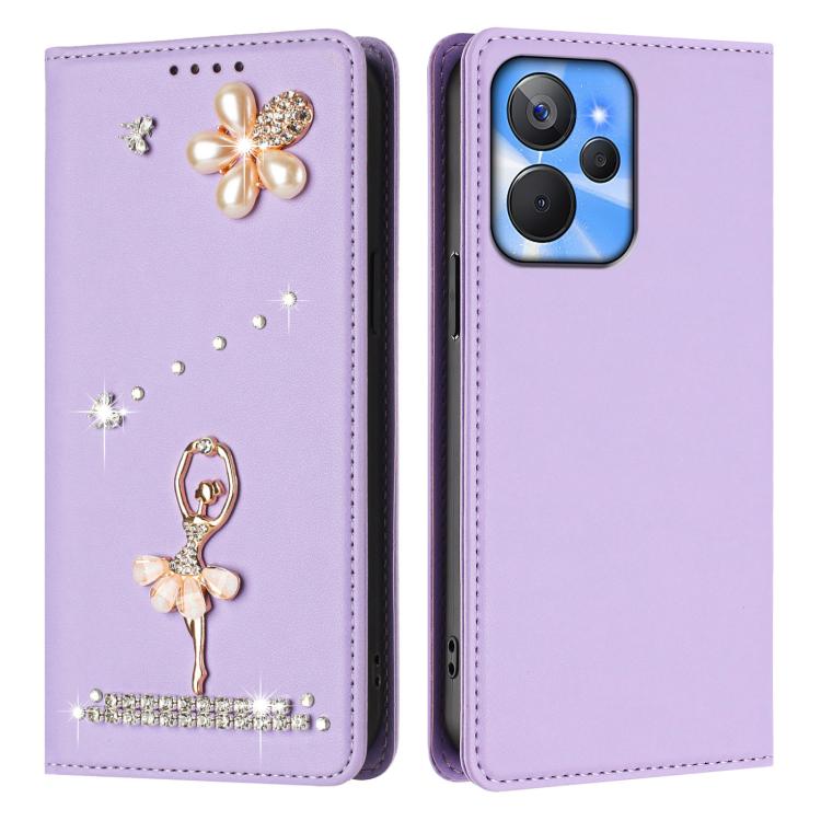 For Realme 10T 5G / 10s 5G / 9i Ballet Girl Diamond Studded RFID Vegan Leather Phone Case