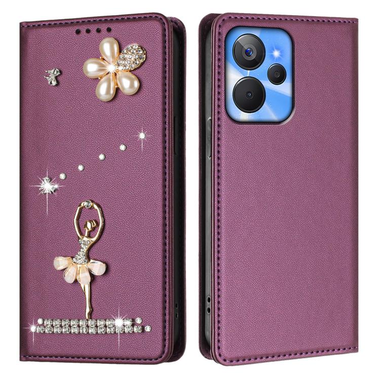 For Realme 10T 5G / 10s 5G / 9i Ballet Girl Diamond Studded RFID Vegan Leather Phone Case