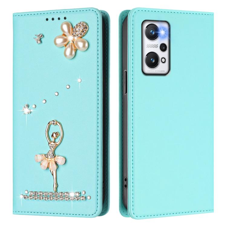 For Realme GT Neo 3T Ballet Girl Diamond Studded RFID Vegan Leather Phone Case
