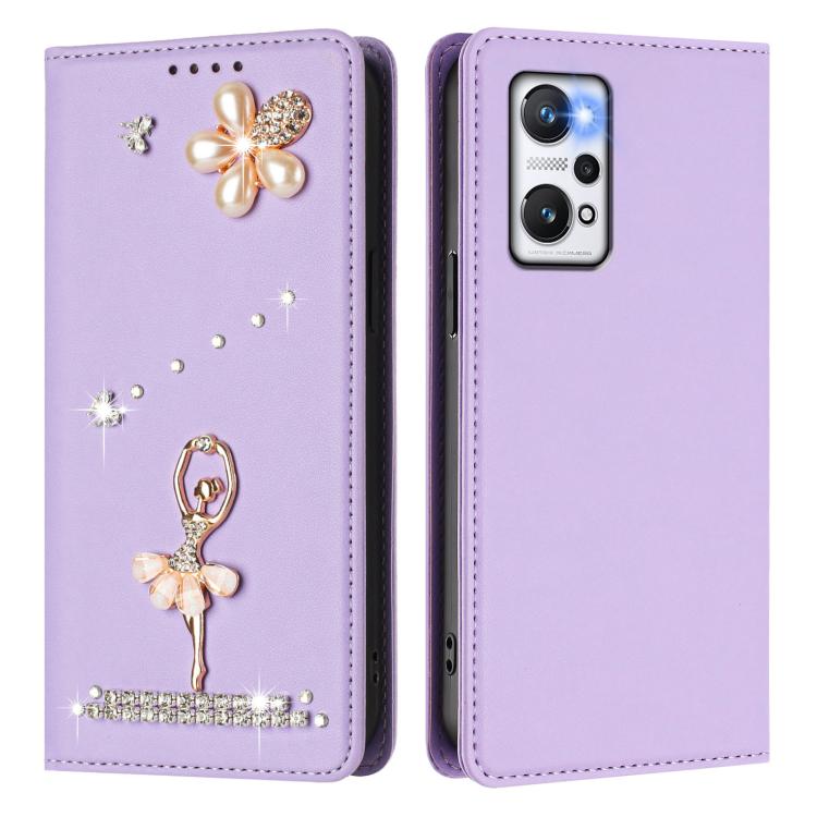 For Realme GT Neo 3T Ballet Girl Diamond Studded RFID Vegan Leather Phone Case