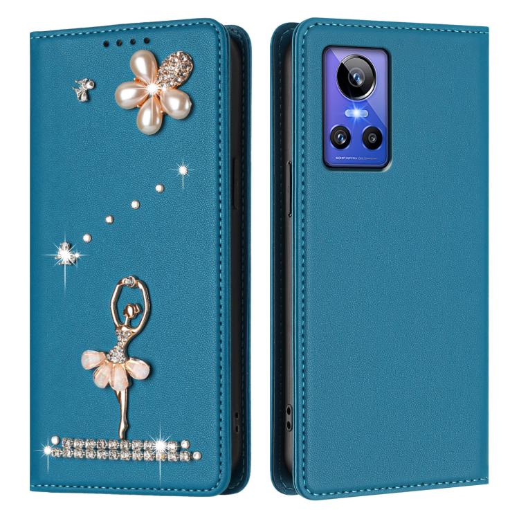 For Realme GT Neo 3 Ballet Girl Diamond Studded RFID Vegan Leather Phone Case