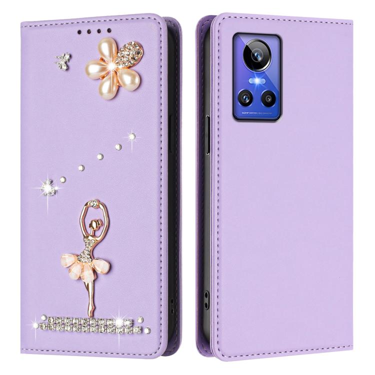For Realme GT Neo 3 Ballet Girl Diamond Studded RFID Vegan Leather Phone Case