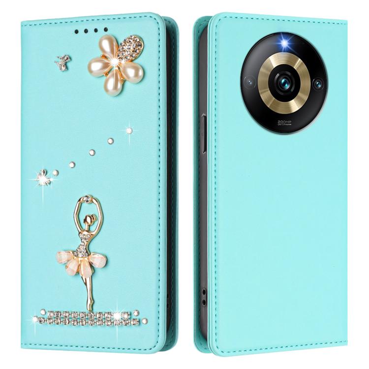 For Realme Narzo 60 Pro Global Ballet Girl Diamond Studded RFID Vegan Leather Phone Case
