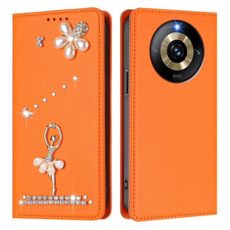 For Realme Narzo 60 Pro Global Ballet Girl Diamond Studded RFID Vegan Leather Phone Case