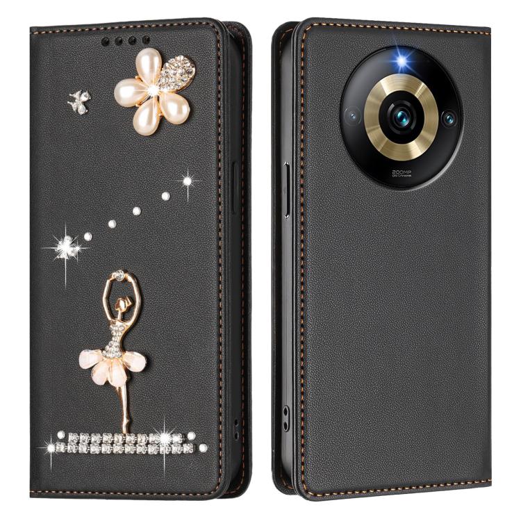 For Realme Narzo 60 Pro Global Ballet Girl Diamond Studded RFID Vegan Leather Phone Case