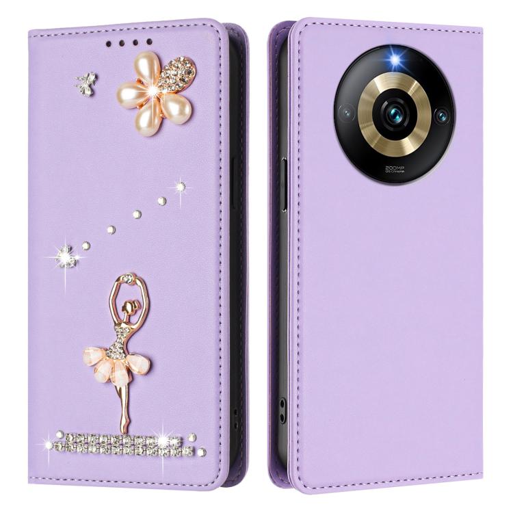 For Realme Narzo 60 Pro Global Ballet Girl Diamond Studded RFID Vegan Leather Phone Case