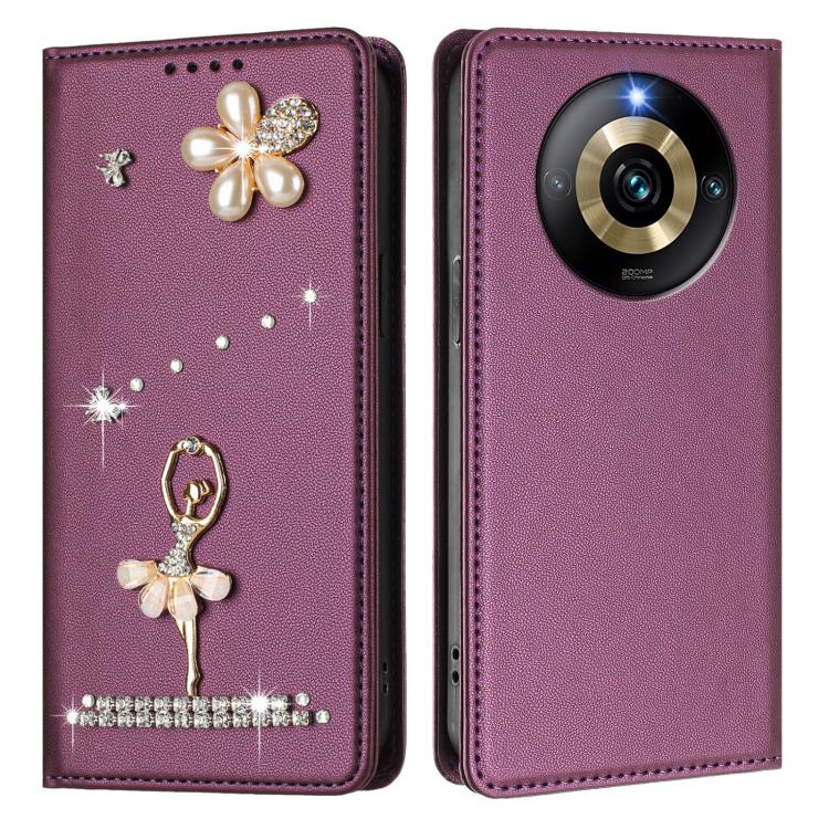For Realme Narzo 60 Pro Global Ballet Girl Diamond Studded RFID Vegan Leather Phone Case