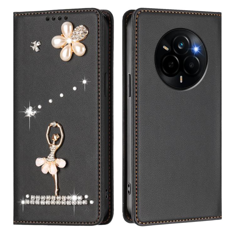 For Realme Narzo 80 Pro / 14 Pro 5G India Ballet Girl Diamond Studded RFID Vegan Leather Phone Case