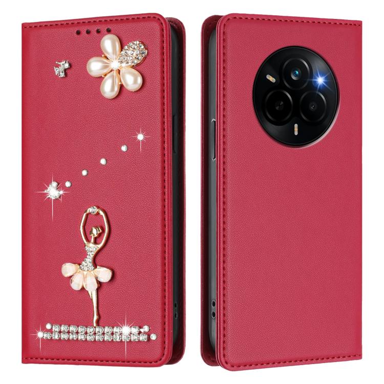 For Realme Narzo 80 Pro / 14 Pro 5G India Ballet Girl Diamond Studded RFID Vegan Leather Phone Case