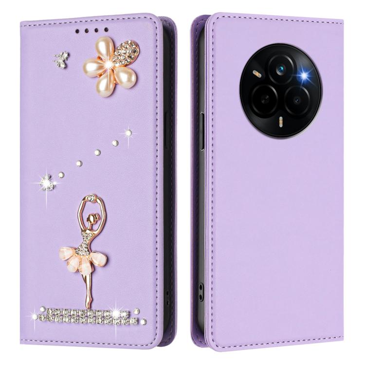 For Realme Narzo 80 Pro / 14 Pro 5G India Ballet Girl Diamond Studded RFID Vegan Leather Phone Case
