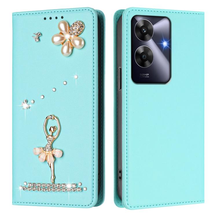 For Realme Note 60 4G Global Ballet Girl Diamond Studded RFID Vegan Leather Phone Case