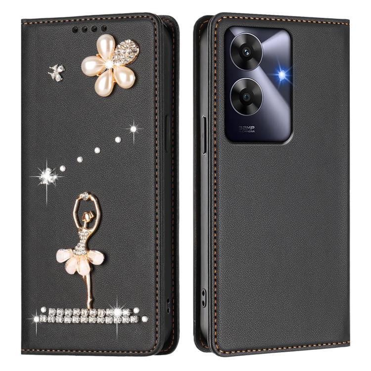 For Realme Note 60 4G Global Ballet Girl Diamond Studded RFID Vegan Leather Phone Case