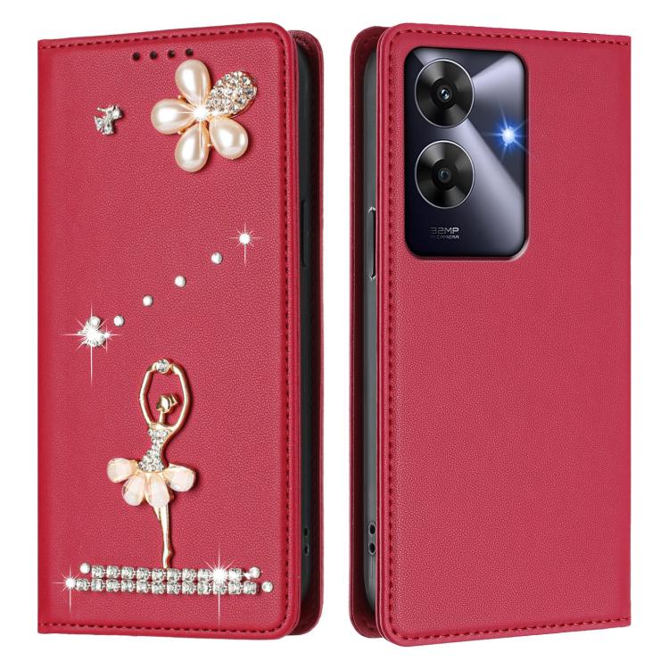 For Realme Note 60 4G Global Ballet Girl Diamond Studded RFID Vegan Leather Phone Case