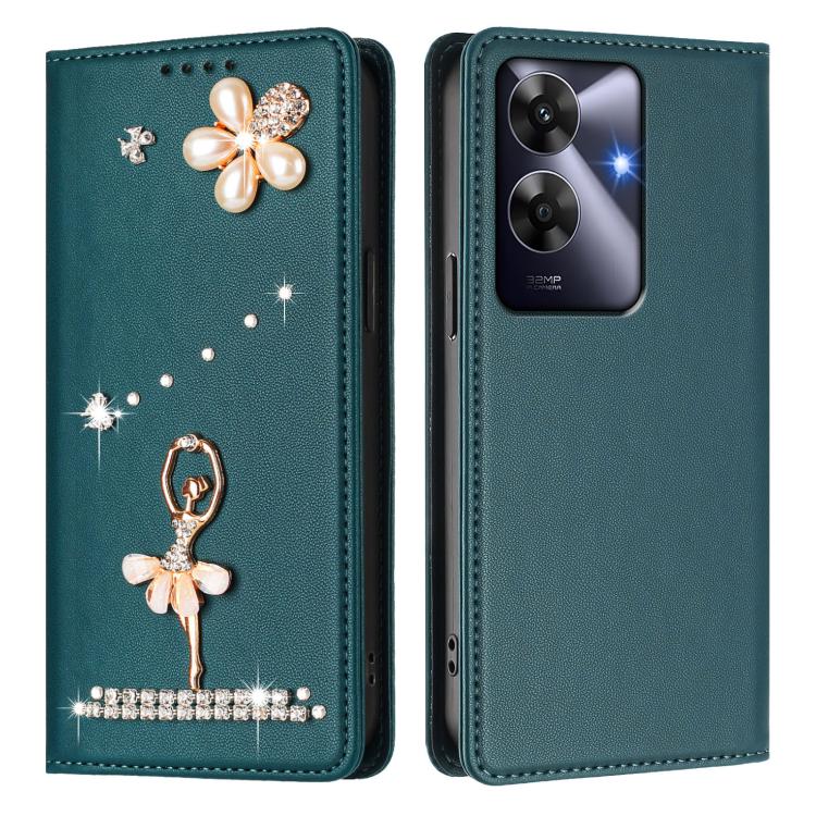 For Realme Note 60 4G Global Ballet Girl Diamond Studded RFID Vegan Leather Phone Case