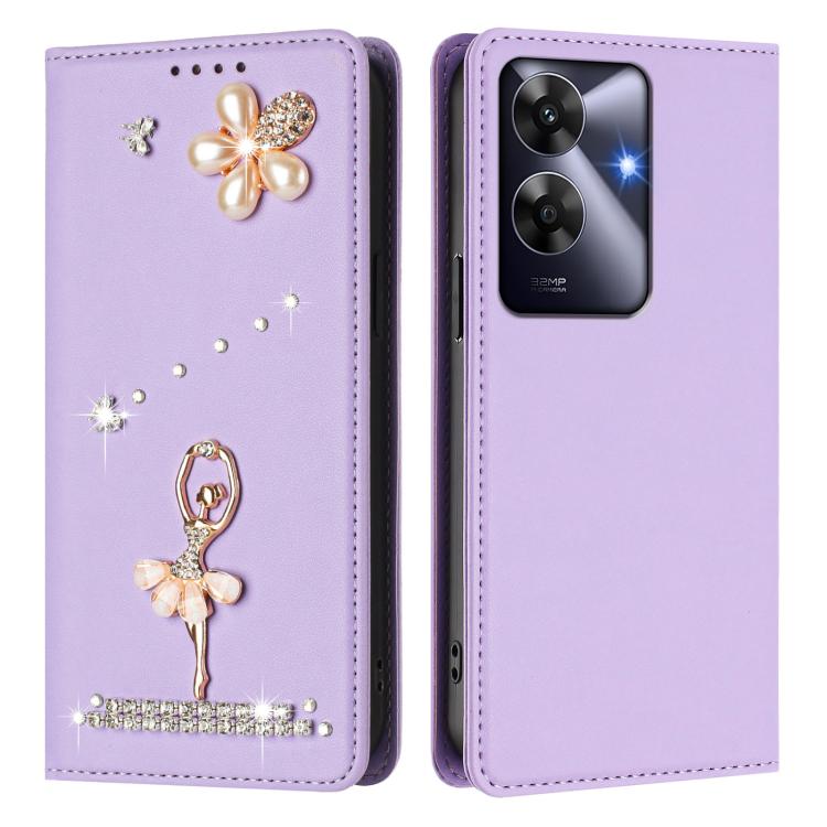 For Realme Note 60 4G Global Ballet Girl Diamond Studded RFID Vegan Leather Phone Case