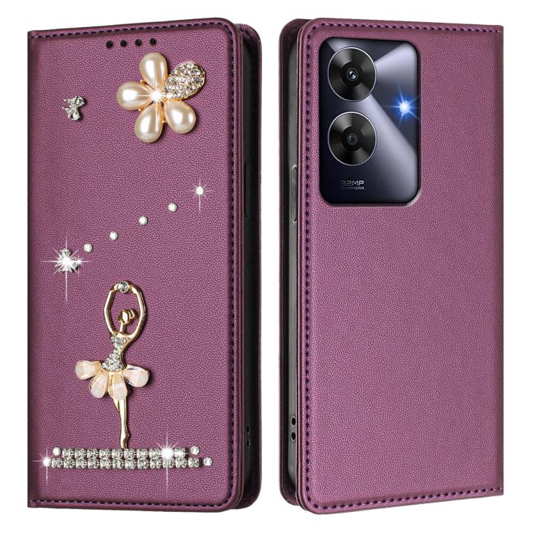 For Realme Note 60 4G Global Ballet Girl Diamond Studded RFID Vegan Leather Phone Case