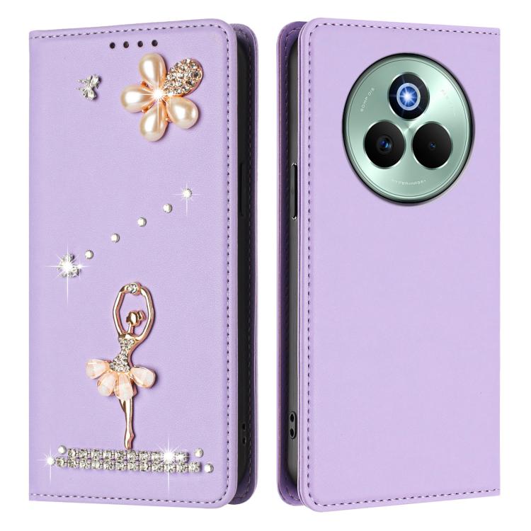 For Realme P3 Pro 5G Global Ballet Girl Diamond Studded RFID Vegan Leather Phone Case