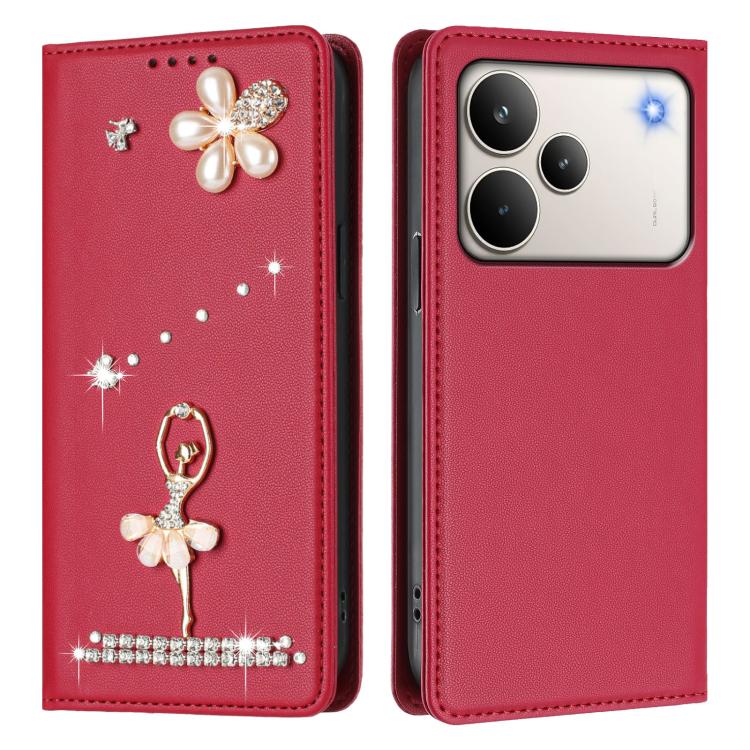 For Realme P4 Pro 5G Ballet Girl Diamond Studded RFID Vegan Leather Phone Case