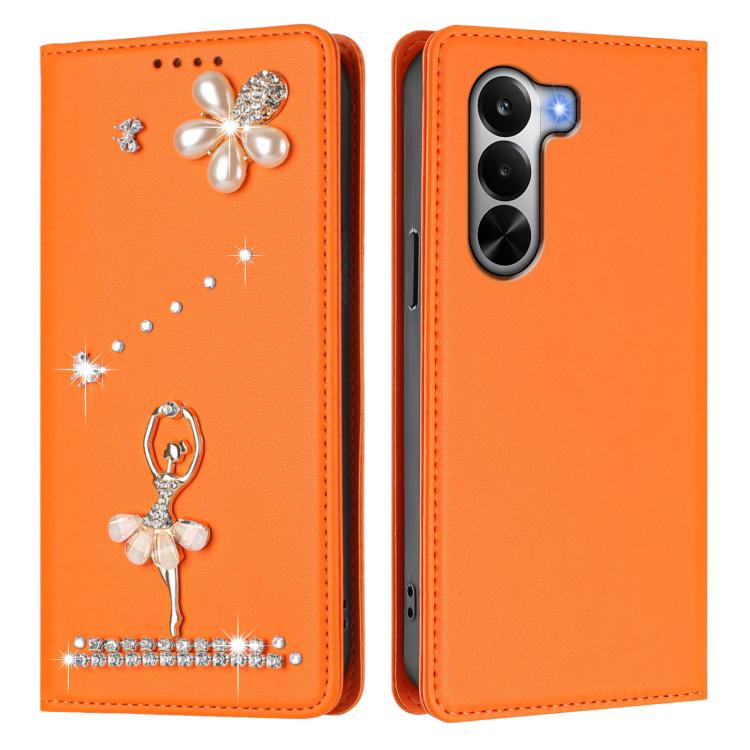 For Realme P4x 5G Ballet Girl Diamond Studded RFID Vegan Leather Phone Case