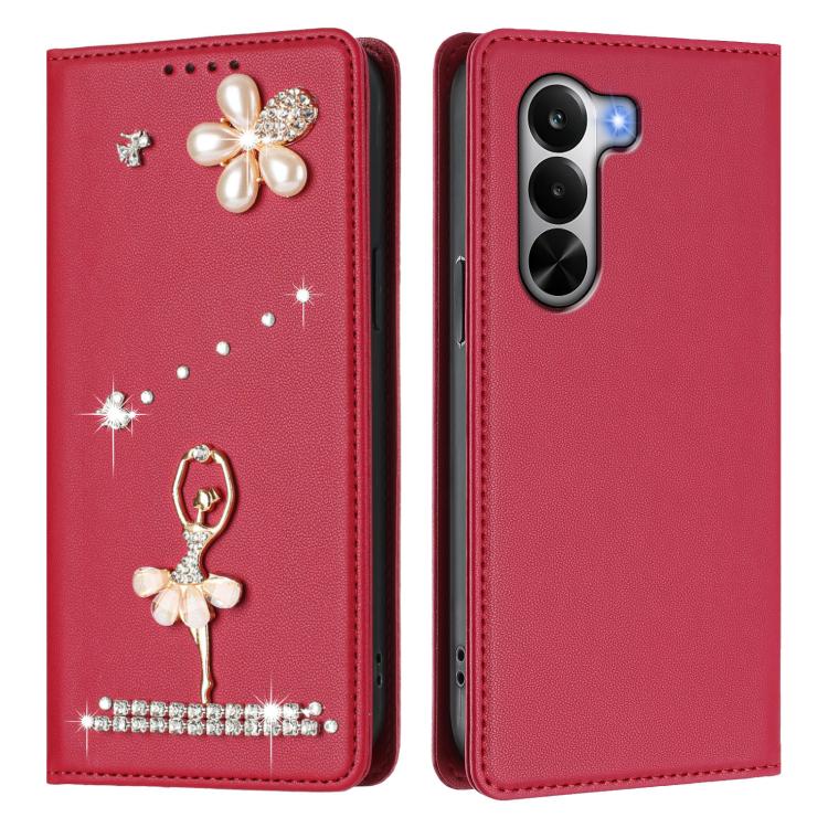 For Realme P4x 5G Ballet Girl Diamond Studded RFID Vegan Leather Phone Case
