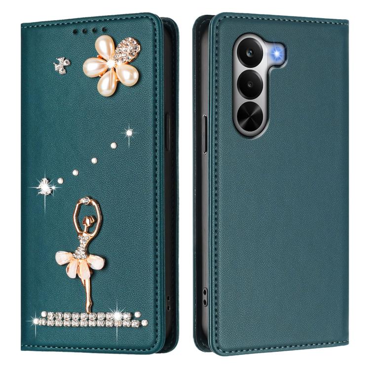 For Realme P4x 5G Ballet Girl Diamond Studded RFID Vegan Leather Phone Case