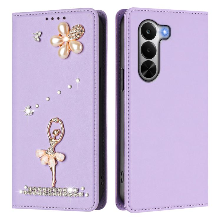 For Realme P4x 5G Ballet Girl Diamond Studded RFID Vegan Leather Phone Case