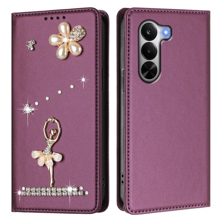 For Realme P4x 5G Ballet Girl Diamond Studded RFID Vegan Leather Phone Case