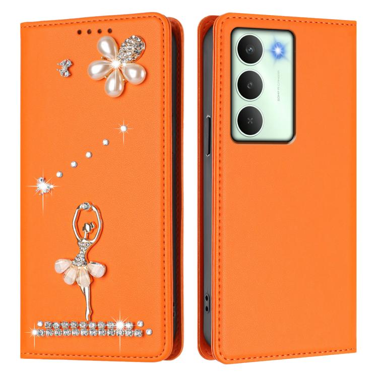 For Realme V70 5G / C75 5G Ballet Girl Diamond Studded RFID Vegan Leather Phone Case