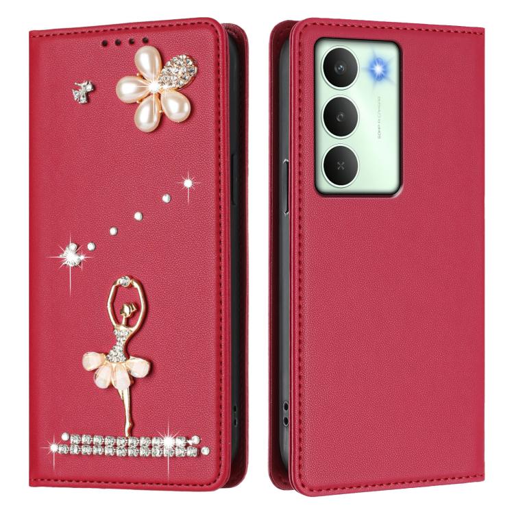 For Realme V70 5G / C75 5G Ballet Girl Diamond Studded RFID Vegan Leather Phone Case