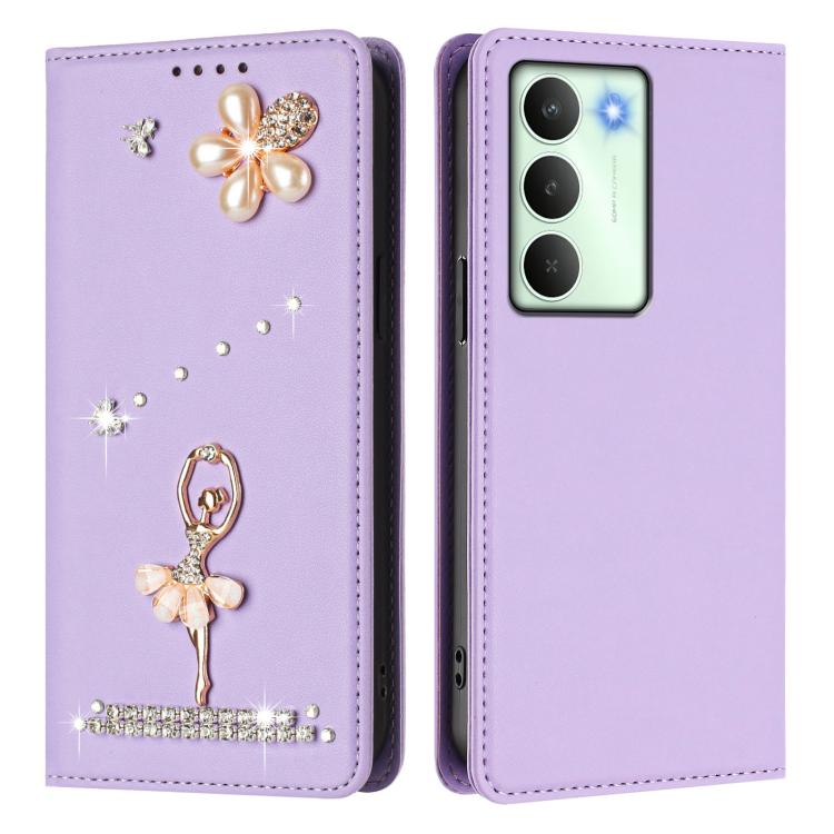 For Realme V70 5G / C75 5G Ballet Girl Diamond Studded RFID Vegan Leather Phone Case