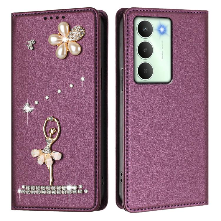 For Realme V70 5G / C75 5G Ballet Girl Diamond Studded RFID Vegan Leather Phone Case