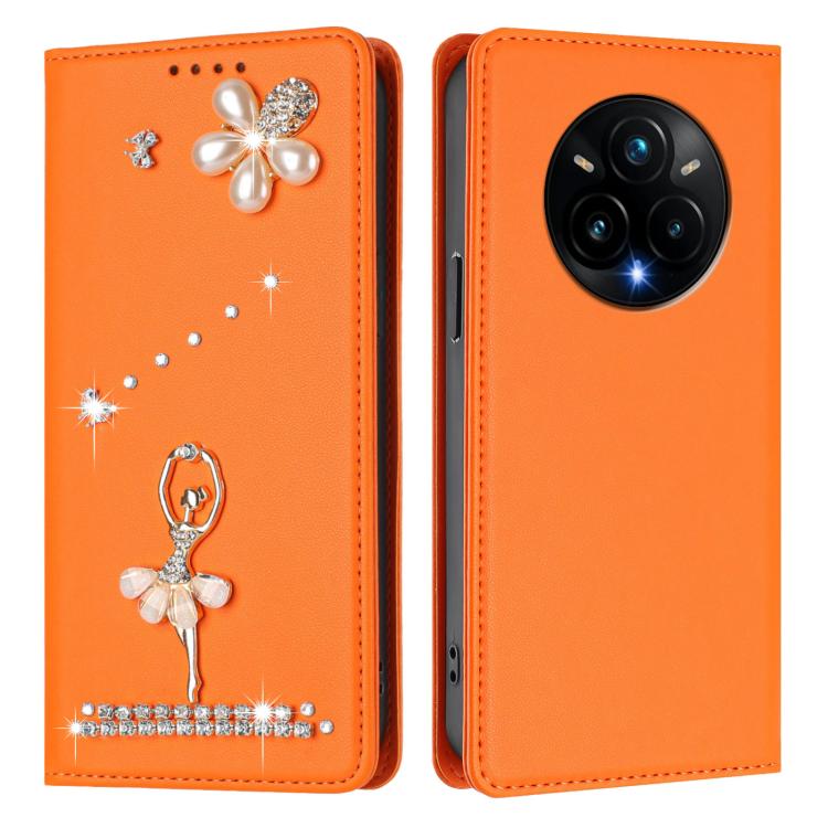 For Realme 14 Pro+ 5G Ballet Girl Diamond Studded RFID Vegan Leather Phone Case